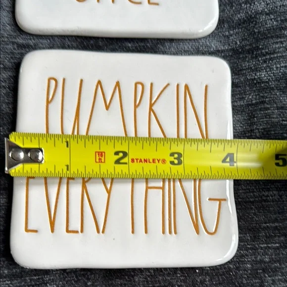 Rae Dunn White Ceramic Coasters with Pumpkin Text - Picture 2 of 3